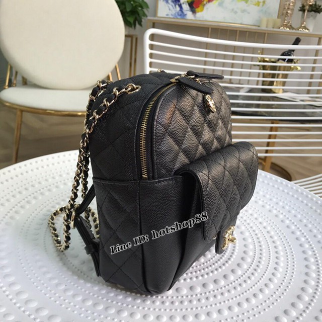 CHANEL女包 Chanel Small backpack小書包 19早春新款 魚子醬菱格小背包 香奈兒雙肩包 djc1112